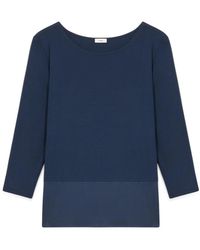 Oltre - Tops ,Blauw ,Satijn T-Shirt Met Satijnen Inzetstuk - Lyst