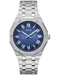 Guess - Accessoires ,Grijs ,Stalen Pilotenhorloge Blauwe Wijzerplaat - Lyst
