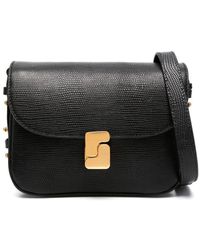 Soeur - Schwarze leder-schultertasche mit eidechsenhaut-effekt - Lyst