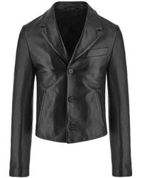 Ferragamo - Black Single Breasted Lederjacke - Lyst