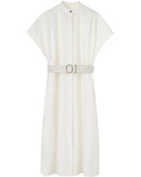 Jil Sander - Witte Katoenen Midi Jurk Met Riem - Lyst