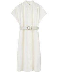 Jil Sander - Witte Katoenen Midi Jurk Met Riem - Lyst