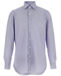 Finamore 1925 - Overhemden ,Blauw ,Katoen Napoli Gestreept Katoenen Overhemd - Lyst