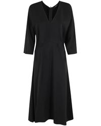 Seventy - Kleedjes ,Zwart ,Zwarte Cady Crêpe Midi Jurk - Lyst