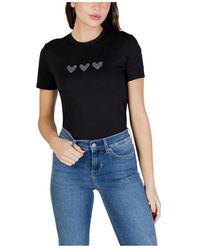 ONLY - Tops ,Zwart ,Katoen T-Shirt Met Korte Mouwen En Ronde Hals Van Katoen - Lyst