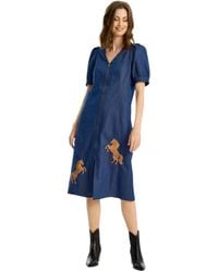 iN FRONT - Kleedjes ,Blauw ,Denim Denim Camala Jurk Met Paarden Motieven - Lyst