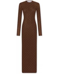 Rabanne - Kleedjes ,Bruin ,Wol Bruine Wol Midi Jurk Met Studs - Lyst