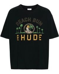 Rhude - Schwarzes baumwoll-jersey t-shirt mit slogan und logo-druck - Lyst