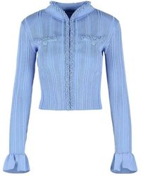 Self-Portrait - Truien & Vesten ,Blauw ,Leer Pearl Trim Cardigan - Lyst