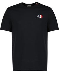Moncler - Tops ,Blauw ,Katoen Geborduurd Tricolor Logo Katoenen T-Shirt - Lyst