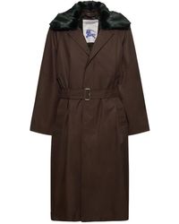 Burberry - Jassen ,Bruin ,Katoen Lange Jas Met Elegante Kraag - Lyst