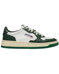 Autry - Sneakers in pelle bianca e verde con punta perforata - Lyst