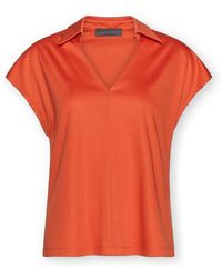 Elena Miro - Overhemden ,Oranje ,Katoen T-Shirt Met Kraag - Lyst