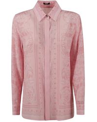 Versace - Formelle hemden mit barockdruck,rosa barocco print seidenhemd,stylische hemden - Lyst