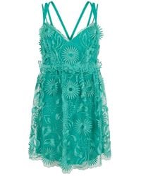 Alberta Ferretti - Kleedjes ,Blauw ,Polyester Korte Jurk Met Bloemmotief - Lyst