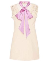 Gucci Mix Mini-jurk Met Pussycat-strik - Naturel