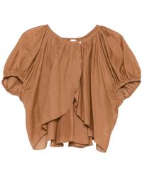 120% Lino - Overhemden ,Bruin ,Linnen Linnen Blouse Met Ruches Mouwen - Lyst