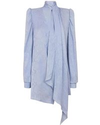 Balmain - Kleedjes ,Blauw ,Blauwe Zijden Minijurk Met Snakeskin Print - Lyst