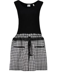 Burberry - Kleedjes ,Zwart ,Katoen Jurk Met Ruitprint - Lyst