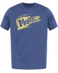Moncler - Tops ,Blauw ,Katoen Logo Print T-Shirt - Lyst
