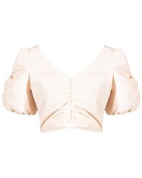 Pinko - Overhemden ,Roze ,Leer Elegante Top Met V-Hals - Lyst