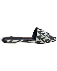 Missoni - Schoenen ,Veelkleurig ,Leer Platte Golfpatroon Leren Sandalen - Lyst