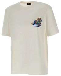 Etro - Tops ,Wit ,Katoen Pegasus Geborduurd T-Shirt - Lyst