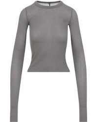 Rick Owens - Tops ,Grijs ,Cropped Rib Long Sleeve T-Shirt - Lyst