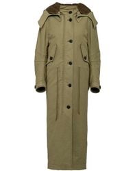 Prada - Parka Largo Verde Militar Con Capucha Desmontable, Mujer, Talla - Lyst