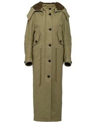 Prada - Parka Largo Verde Militar Con Capucha Desmontable, Mujer, Talla - Lyst