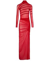 Jean Paul Gaultier - Abito lungo in tulle rosso a righe drappeggio - Lyst