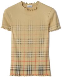 Burberry - Check Stretch Katoenen T-Shirt - Lyst