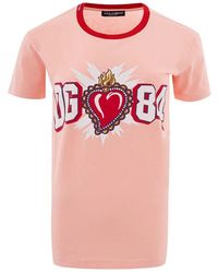 Dolce & Gabbana - Camiseta rosa de algodón con logo estampado - Lyst