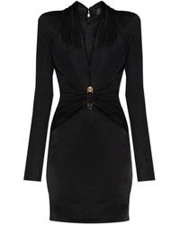 Versace - Kleedjes ,Zwart ,Leer Jurk Met Appliqué - Lyst