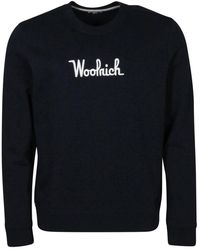 Woolrich - Hoodies & Sweatvesten ,Blauw ,Katoen Essentiële Crewneck Sweatshirt Melton Blauw - Lyst