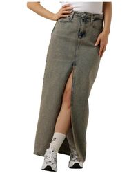 Calvin Klein - Maxi Denim Rok Met Split Aan De Voorkant - Lyst