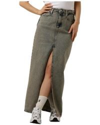 Calvin Klein - Maxi Denim Rok Met Split Aan De Voorkant - Lyst