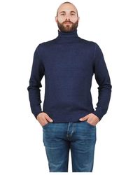 Barba Napoli - Blauer Wollpullover Mit Hohem Kragen - Lyst