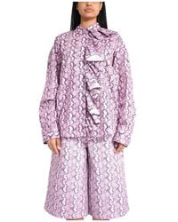 MSGM - Gerimpelde Blouse Met Slangenprint - Lyst