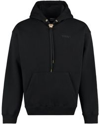 Versace - Hoodies & Sweatvesten ,Zwart ,Katoen Geribbelde Katoenen Hoodie - Lyst
