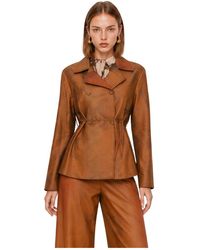 Kocca - Jassen ,Bruin ,Leer Eleganx Jas Met Ceintuur - Lyst