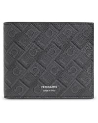 Ferragamo - Accessoires ,Grijs ,Leer Monogram Portemonnee - Lyst