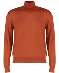 Saint Laurent - Truien & Vesten ,Rood ,Wol Geribbelde Wollen Coltrui - Lyst
