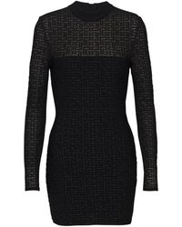 Balmain - Kleedjes ,Zwart ,Leer Pb Labyrinth Gebreide Jurk - Lyst