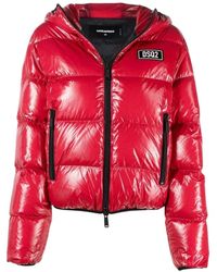 DSquared² - Giacca piumino rosa face hood puffer - Lyst