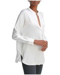 Vince - Overhemden ,Wit ,Satijn Zijden Satijnen Blouse Met Opstaande Kraag - Lyst