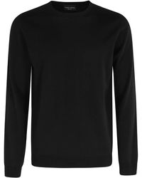 Roberto Collina - Truien & Vesten ,Zwart ,Wol Zwarte Ronde Hals Lange Mouw Top - Lyst