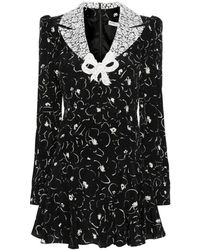 Alessandra Rich - Vestido negro con estampado floral de seda - Lyst