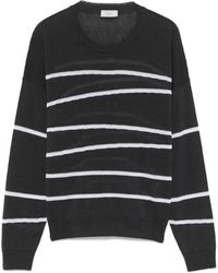 Peserico - Grauer Gestreifter Pullover Mit Rundhalsausschnitt - Lyst
