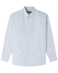 A.P.C. - Overhemden ,Blauw ,Katoen Blauw Gestreept Katoenen Overhemd - Lyst